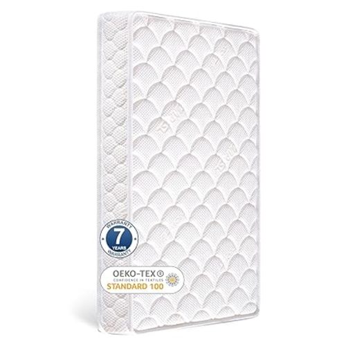 Dual-Sided Crib Mattress & Toddler Mattress – 52" x 27.6" x 5",100% Knitted Fabric, Moisture Absorbent & Breathable, Fits Standard Full-Size Cribs & Toddler Beds