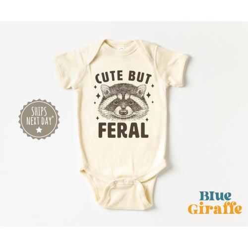 Vintage Cute But Feral Baby Onesie - Meme Funny Raccoon Baby Bodysuit - Raccoon Toddler Shirt - Vintage Onesie