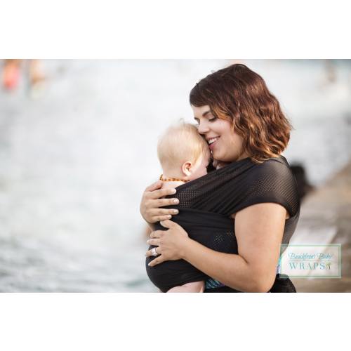 USA made Beachfront Baby Wrap Carrier- SAFE water babywearing at the beach, pool, water park or in the shower- Midnight Sky (Black) Mesh