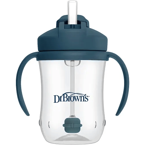 Dr. Brown’s Milestones Baby’s First Straw Cup, Training Cup with Weighted Straw, Dark Blue, 6m+