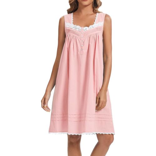 AVIIER 100% Cotton Nightgowns for Women Sleeveless Night Gown with Pockets