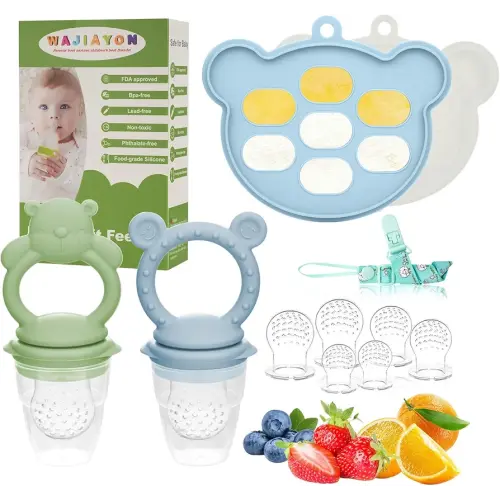 WAJIAYON Baby Breastmilk Popsicle Molds & Babies Fruit Feeder (4 Pack), Infant Food Freezer Tray Storage Containers, Silicone Teething Pacifier Feeder and Teether for Babies,Baby Feeders(Green)