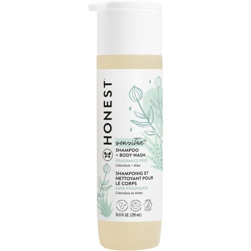 The Honest Company 2-in-1 Cleansing Shampoo and Body Wash for Sensitive Skin, Tear-Free, Hypoallergenic with Naturally Derived Ingredients, Fragrance-Free, 10 fl oz