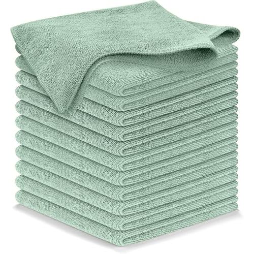 USANOOKS Microfiber Cleaning Cloth - Sea Green - 12Pcs (12.5x12.5 inch) High Performance - 1200 Washes, Ultra Absorbent Car Towel Traps Grime & Liquid for Streak-Free Mirror Shine - car Washing Cloth