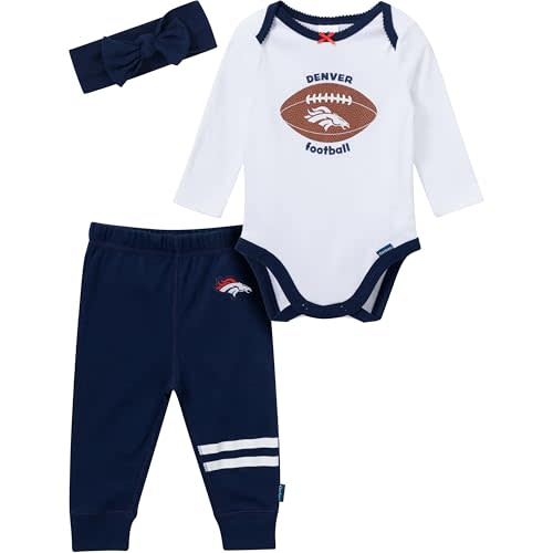 Gerber NFL Baby Girls 3 Piece Onesie Bodysuit, Pants & Headband Set