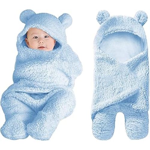XMWEALTHY Cute Baby Items Newborn Plush Nursery Swaddle Blankets Soft Infant Girls Clothes Light Blue
