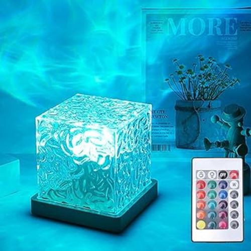 Ocean Wave Projector Light, 16-Color LED Cube Lamp & Remote, 3D Holographic Water Ripple, Romantic Ambient Lighting for Kids Room, Meditation, Relaxation, Bathroom, Night Light (Plug-in)