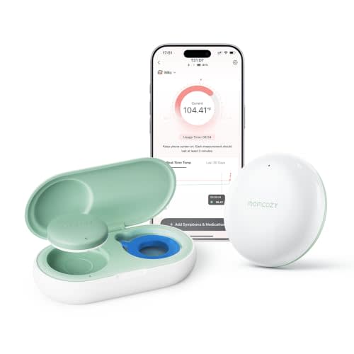 Momcozy Wearable Digital Thermometer for Baby with CozyLink Signal Booster| | Continuous Monitoring, Medical-Grade High Accuracy for Kids & Infants, Hypoallergenic 3M Sticker, App Alerts & Visual Trends