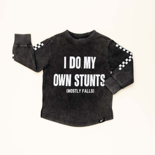 I Do My Own Stunts (Mostly Falls) Long Sleeve – Acid Wash| RAD TODDLER – Rad Tod