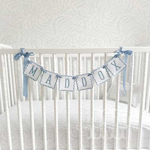 Personalized Blue Dot Name Banner – Baby Boy Name Garland for Nursery, Crib, or Baby Shower Decor – Custom Embroidered Appliqué Sign