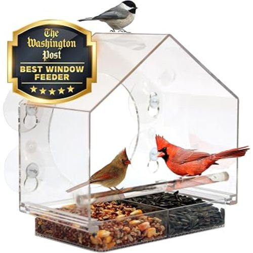 Window Bird Feeder - Weather Proof Transparent Acrylic Bird Feeders for Outdoors - Enhanced Suction Grip, Bird Watching for Cats, Easy-to-Clean, Outdoor Birdhouse Feeder (1 Unit)