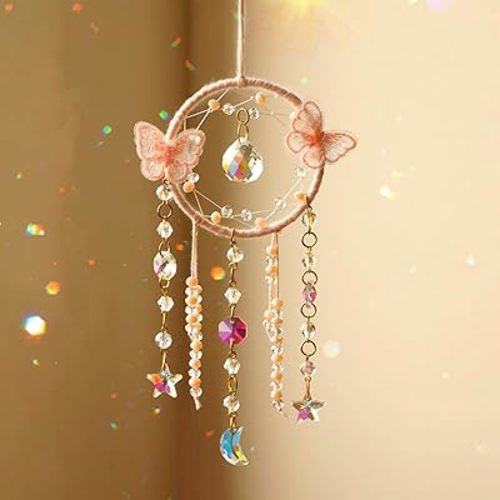 Artilady Dream Catcher for Girls Pink Butterfly Small Suncatcher Room Decor