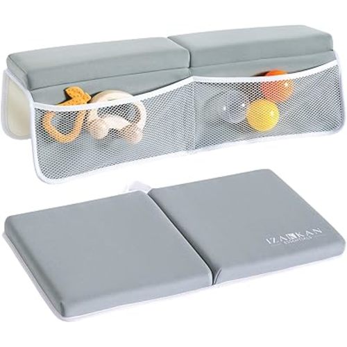 Bath Kneeler and Elbow Rest Pad Set - 1.5" Thick Baby Bath Kneeler - Non-Slip Bathtub Kneeler and Elbow Rest Set with Toy Organizer - Machine Washable Bath Kneeling Pad (Grey)