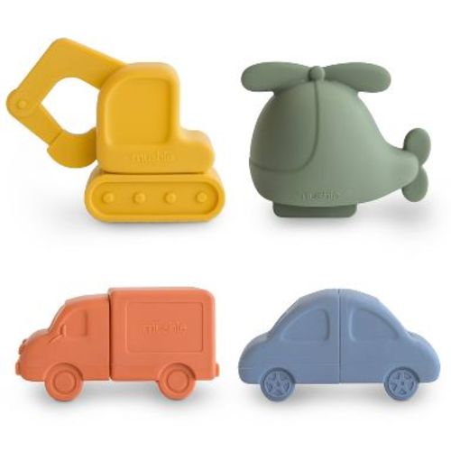 Mushie Free Bath Play Set - Vehicles Mold - 4pk