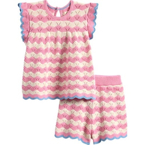 Cotton Pointelle Top & Shorts Set, 3-6M