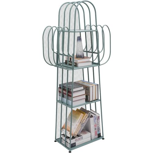 Cactus Bookshelf, 4 Tier Freestanding Cactus Shape Metal Hollow-out Bookshelfs, Creative Book Storage Shelf Organizer for Small Space Green Cactus Bookcase for Home Living Room Bedroom (Green)