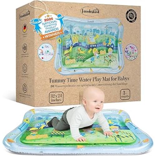 Tummy Time Water Mat for Babies – XXL Sensory Baby Water Play Mat – Award-Winning Infant Activity Mat for Motor Development – Premium, Baby-Safe Water Tummy Time Mat – Construction Site