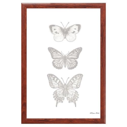 12" x 16" Nursery Butterfly Trio Framed Wall Art, Contemporary Home Decor, Glass Facing and Hanging Hardware , Honey Brown