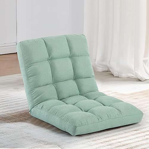 Folding Floor Chair with Back Support, Adjust Lay Flat Recliner Oversized Lounge Wide Lazy Boy Gaming Ergonomic Single Sofa Seat for Living Room Bedroom(Green)