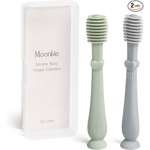 Moonkie Baby Tongue Cleaner, Toddler Toothbrush, Baby Oral Cleaner Newborn Kit for 3 Months+, 2 Pcs (Blue/Mint)