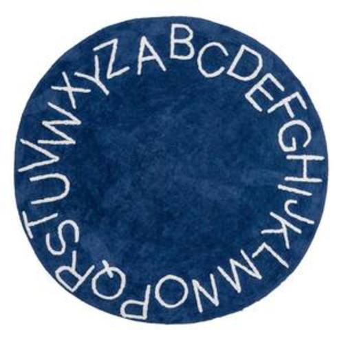 Kids Machine Washable Navy 6 ft. Alphabet Print Round Rug