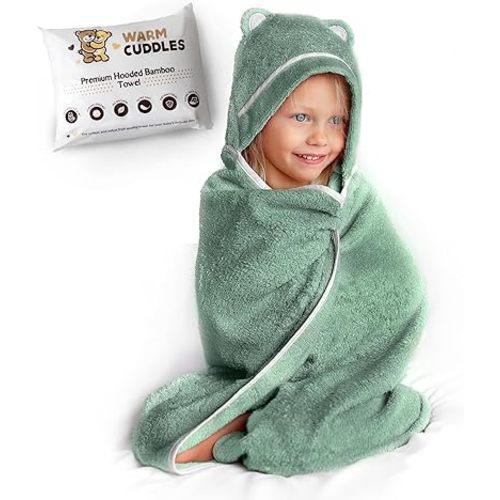 Premium Toddler Towels with Hood - Extra Soft Rayon from Bamboo Toddler Bath Towel (Green)