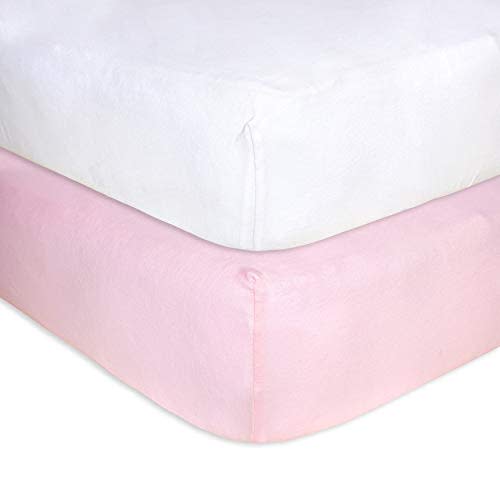 Burt's Bees Baby - Fitted Crib Sheets, Solid Color, 100% Organic Cotton Crib Sheet for Standard Crib & Toddler Mattresses, 2 Pack, Blossom/White