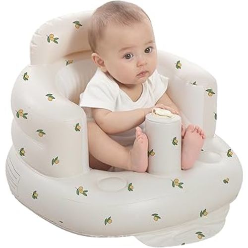 Upgrade Inflatable Baby Seat with Tray for Babies 3-36 Months, Built in Air Pump Bumbo Seat with Tray, Baby Chair Sit Me up Floor Seat for Baby, Learning to Sit&Feeding (Pillar-Olive)