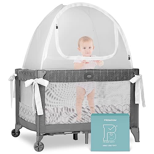 Premium Pack n Play Tent, Mini Crib Tent to Keep Baby from Climbing Out, Auto Pop Up Pack and Play Tent with Auto-Lock Zippers, Thick Velvety Breathable Mesh (Geometric Cubes)