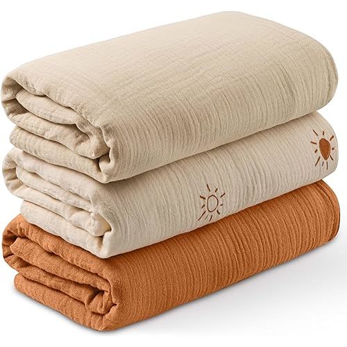 Muslin Swaddle Blankets for Newborn, 3 Pack Breathable Soft Receiving Blanket, Large 38 x 40 inches Swaddle Wrap Burping Clothes, Essentials Infant Shower Items, Toddler Gift (Elegant Colors)