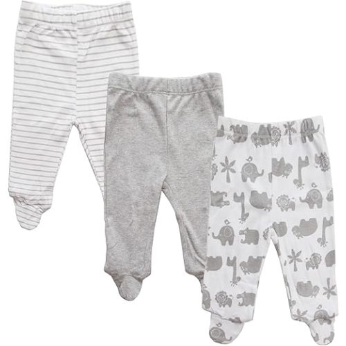 Spasilk Baby Boys' 3 Pack Cotton Pull on Footed Pants