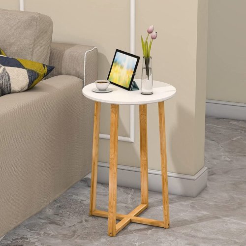 Ebern Designs Side Table For Living Room End Table - For Sofa And Bedside Round Nightstand Coffee Table With Sturdy Bamboo Legs (15.6X23.5Inch) & Reviews | Wayfair