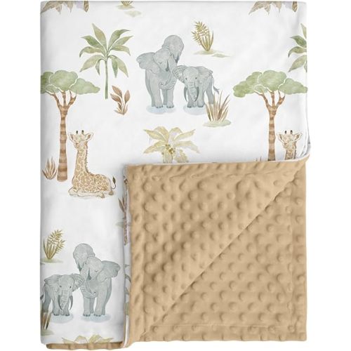 Baby Blankets for Boys Girls, Super Soft Nursery Minky Blanket Neutral with Print Brown Savanna Elephant and Cozy Raised Dotted Fleece Backing, 30 x 40 Inch Double Layer Bed Throws