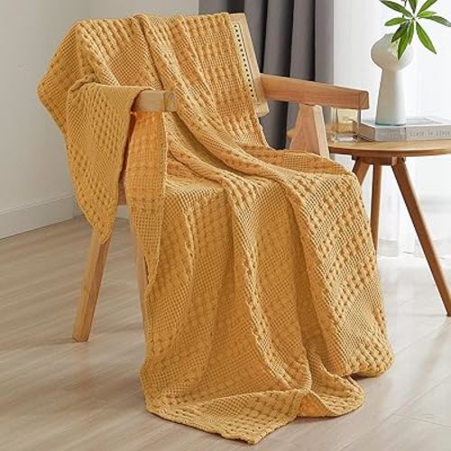 PHF Lightweight 100% Cotton Waffle Throw Blanket for Couch, Pumpkin Orange