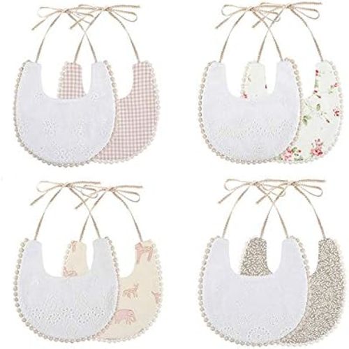 Baby Bib For Girls,Reversible Waterproof Handmade Natural Cotton Baby Drool Bib 0-12 months 4 Pack (floral mult-9, 0-12 months)