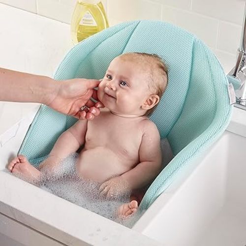 Contours Cozy Infant Sink Bather Soft Newborn Bath Seat Ages Zero Six Months Plush Three Dimensional Mesh Cushion Quick Dry Supportive Bathtub Insert Mint Blue