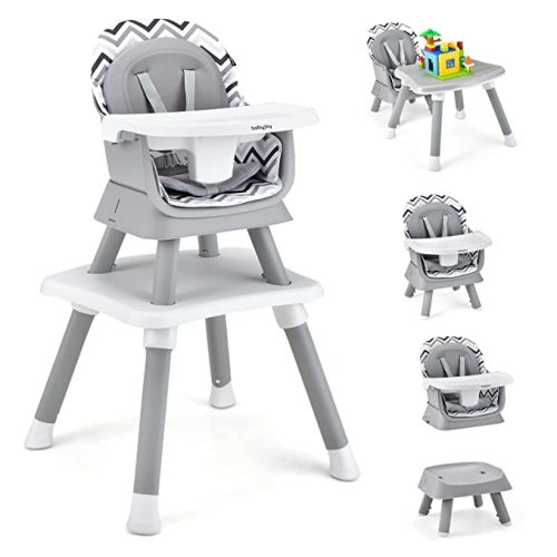 BABY JOY Baby High Chair, 8 in 1 Convertible Highchair for Babies & Toddlers | Booster Seat | Table and Chair Set | Building Block Table | Toddler Chair with Safety Harness, Removable Tray (Green)