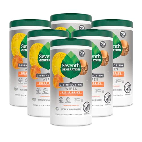 Seventh Generation Disinfecting Multi Surface Wipes, Botanical Disinfectant, 70 Count, Pack of 6