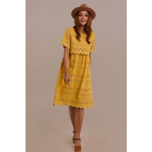 Short Sleeve Round Neck Natural Knee Length Mom Dress - Petallush