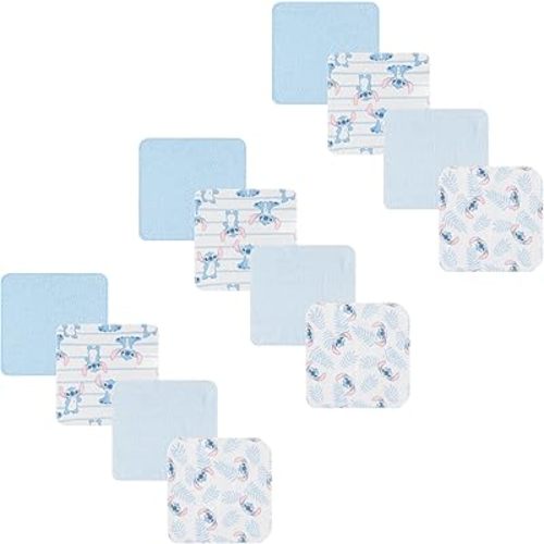 Disney Baby Washcloths 12 Pack – Ultra Soft Baby Wash Cloths, Lilo & Stitch (Stitch & Angel), Winnie the Pooh & Mickey Mouse, Absorbent Newborn Bath Essentials