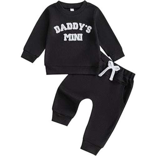 Kupretty Toddler Baby Boy Fall Winter Clothes Embroidery Waffle Knit Sweatshirt Pullover Tops + Casual Pants Outfit Set