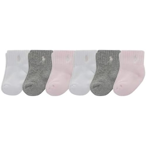 Polo Ralph Lauren Baby Classic Sport Ankle Socks-6 Pair Pack-Soft Stretchy Yarn & Stay Up Top