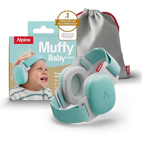 Alpine Muffy Baby Comfort - Protects Hearing for Babies and Toddlers - CE & ANSI Certified - Headband for Safe fit & Comfort - Adjustable for Ages 3-48 Months - 24dB Sound Reduction, Aqua