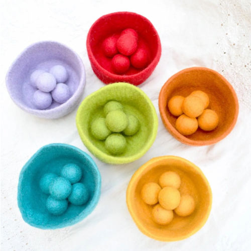 Colourful Felt Colour Sorter Balls and Bowls
