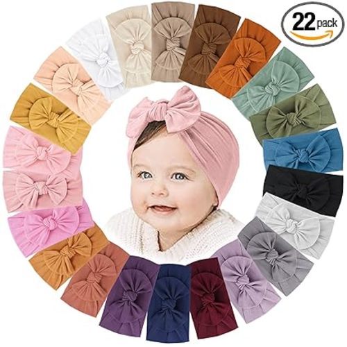 Jesries 22 PCS Baby Headbands Soft Nylon Hairbands with Bows Girls Hair Accessories for Newborn Infant Toddler Kids Handmade