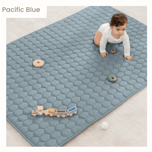 Comfy Cubs Quilted Kids Play Mat with Non-Slip Bottom - Pacific Blue - Rectangle, 48" x 72"