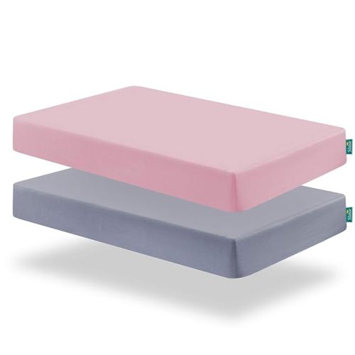 Biloban Crib Sheets Girl Fitted, 2 Pack Crib Sheet Fits for Standard Crib Mattress, Neutral Toddler Bed Sheets for Baby Boys, Grey & Pink, 52”X 28”