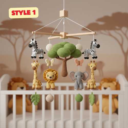 Handmade Crochet Savanna Safari Baby Mobile Custom Animal Amigurumi Crib Toy Nursery Decor Gift