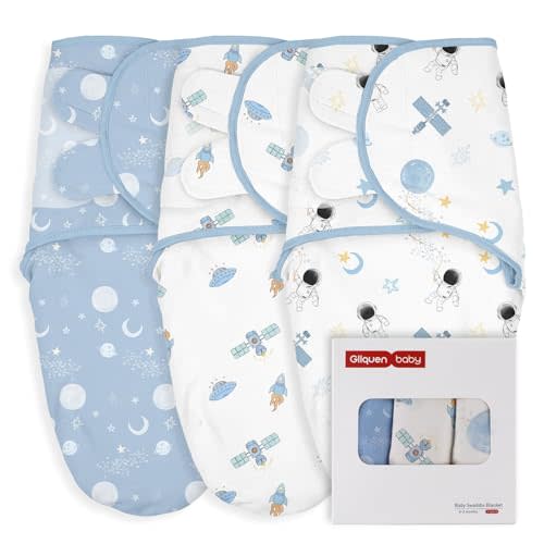 GLLQUEN BABY Swaddles for Babies Boys and Girls - Newborn Swaddle Sack 3 Pack, Baby Swaddle 0-3 Months, Soft Sleep Sack, Blanket Wrap, Space & World, Baby Essentials