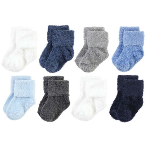 Hudson Baby Infant Boy Cozy Chenille Newborn and Terry Socks, Solid Blue Gray 8 Pack Chenille, 6-12 Months